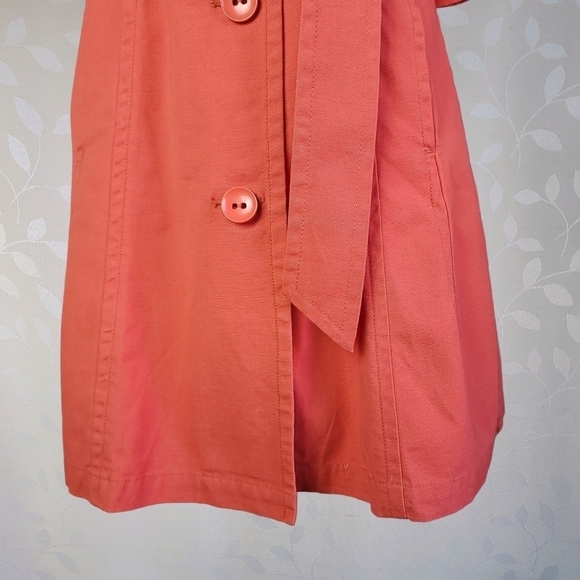 Tulle Retro Mod Peter Pan Collar Lightweight Cotton Canvas Long Jacket Coral - Picture 6 of 16